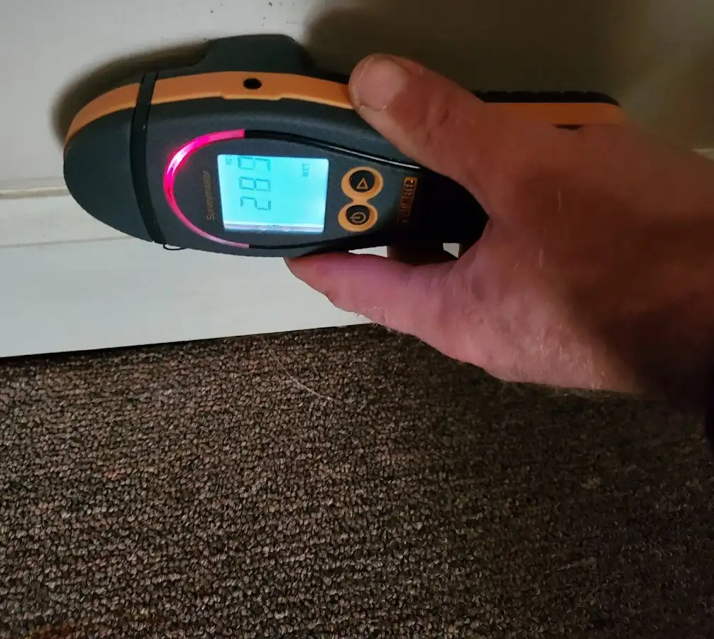 Moisture detection at baseboard during Sewage Cleanup & Sanitation in League City